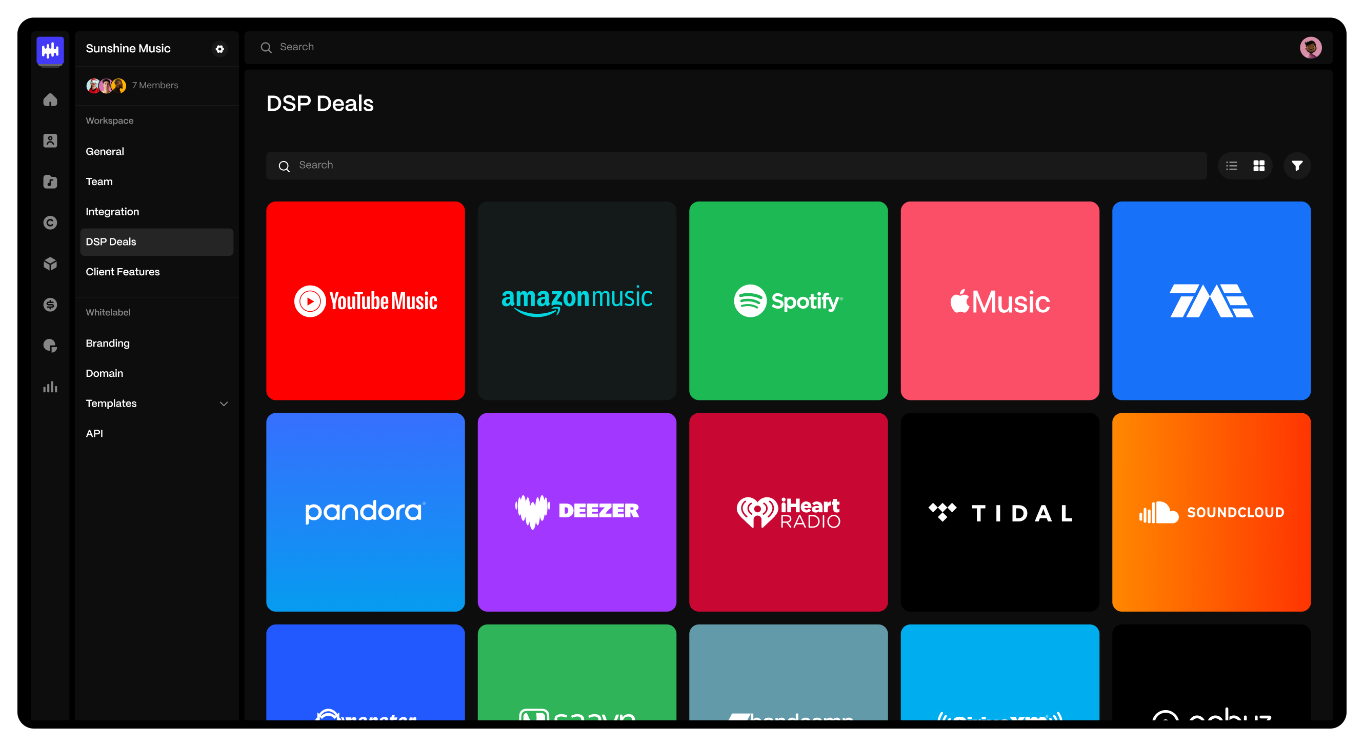 Music distribution platform interface